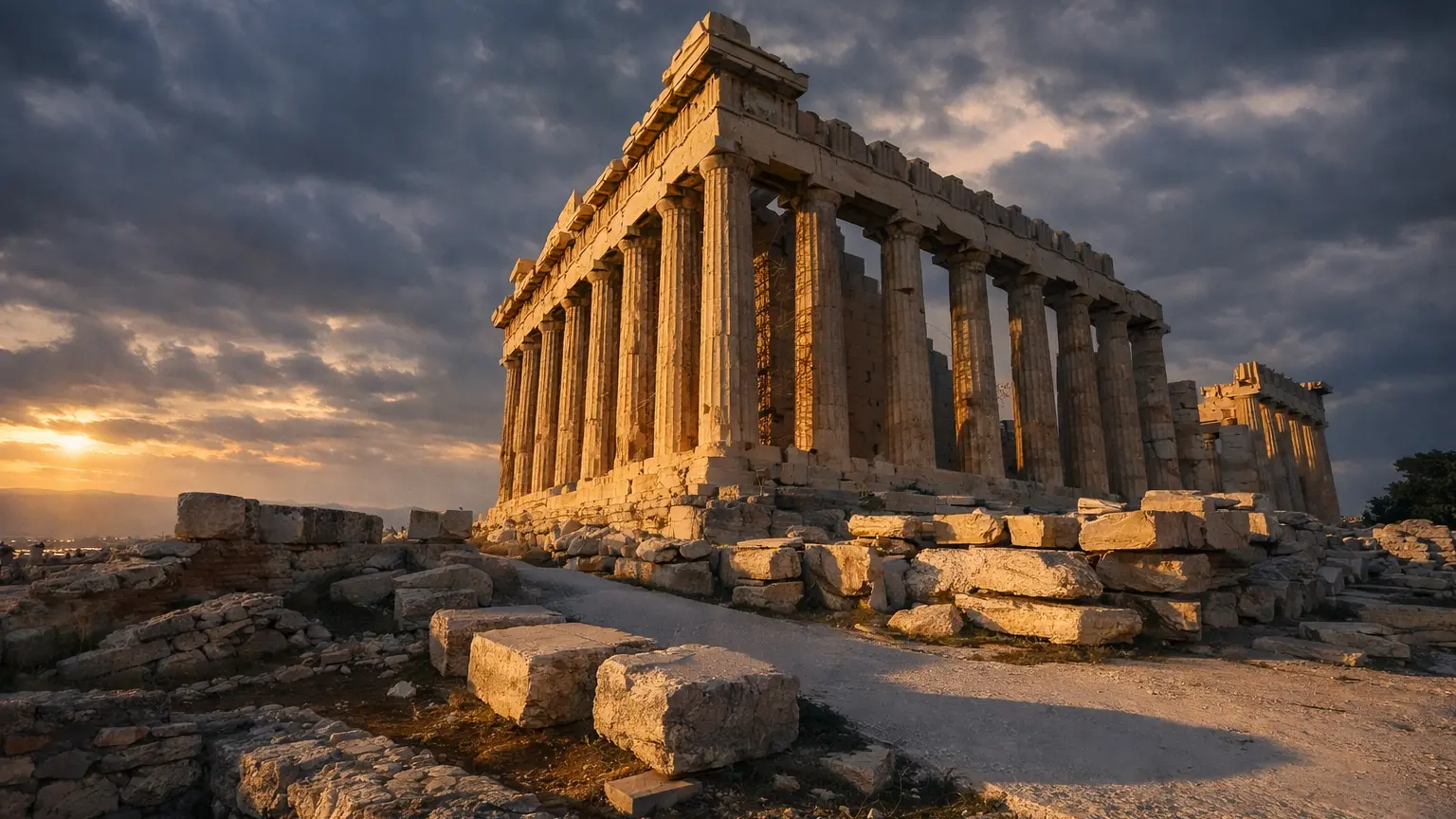 Majestatyczny Partenon na wzgórzu Akropol w Atenach pod błękitnym niebem