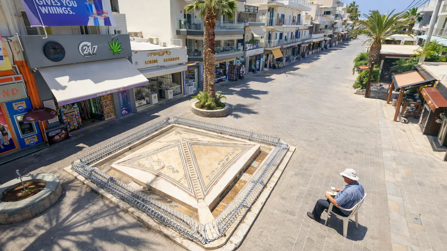 Zabytkowa rzymska fontanna Sarakino w Hersonissos z mozaiką ryb