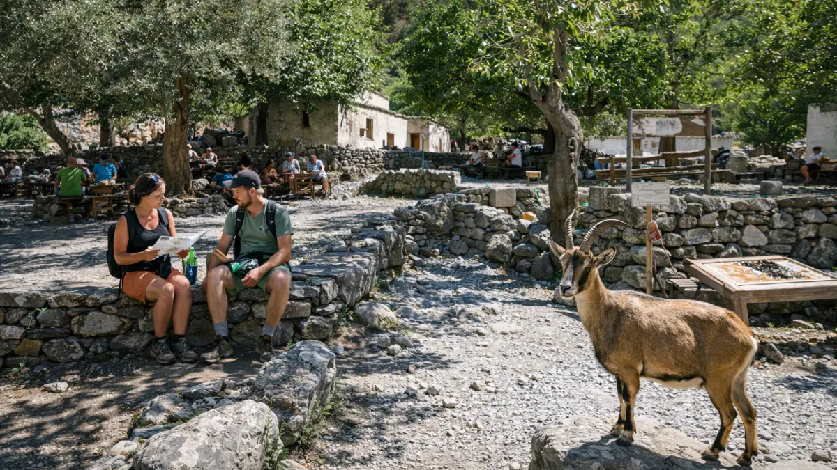 Dzika koza Kri-Kri w opuszczonej wiosce Samaria na Krecie
